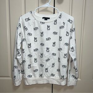 Forever 21 White and Black Dog Print Pullover Sweatshirt Size Medium